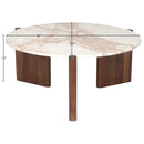  Meridian Varenna Cream Marble Top And Acacia Wood Base Coffee Table IMAGE 6