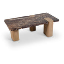  Meridian Ravenna Burgundy Genuine Marble Top And Oak Wood Base Coffee Table IMAGE 1