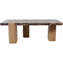  Meridian Ravenna Burgundy Genuine Marble Top And Oak Wood Base Coffee Table IMAGE 3