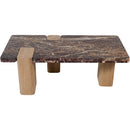 Meridian Ravenna Burgundy Genuine Marble Top And Oak Wood Base Coffee Table IMAGE 4