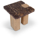  Meridian Ravenna Burgundy Genuine Marble Top And Oak Wood Base End / Side Table IMAGE 1