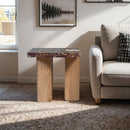  Meridian Ravenna Burgundy Genuine Marble Top And Oak Wood Base End / Side Table IMAGE 2