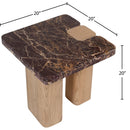  Meridian Ravenna Burgundy Genuine Marble Top And Oak Wood Base End / Side Table IMAGE 7