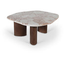  Meridian Puglia Cream Marble Top And Oak Wood Base Coffee Table IMAGE 1