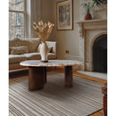  Meridian Puglia Cream Marble Top And Oak Wood Base Coffee Table IMAGE 2