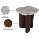  Meridian Puglia Cream Marble Top And Oak Wood Base End Table IMAGE 7