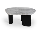  Meridian Puglia White Marble Top And Oak Wood Base Coffee Table IMAGE 1