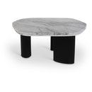  Meridian Puglia White Marble Top And Oak Wood Base Coffee Table IMAGE 1
