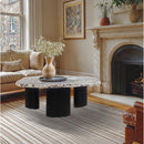  Meridian Puglia White Marble Top And Oak Wood Base Coffee Table IMAGE 2