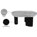  Meridian Puglia White Marble Top And Oak Wood Base Coffee Table IMAGE 5