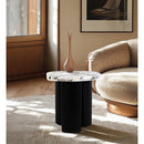  Meridian Puglia White Marble Top And Oak Wood Base End Table IMAGE 2