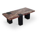  Meridian Ravenna Burgundy Genuine Marble Top And Oak Wood Base Coffee Table IMAGE 1