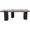  Meridian Ravenna Burgundy Genuine Marble Top And Oak Wood Base Coffee Table IMAGE 3