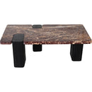  Meridian Ravenna Burgundy Genuine Marble Top And Oak Wood Base Coffee Table IMAGE 4