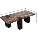  Meridian Ravenna Burgundy Genuine Marble Top And Oak Wood Base Coffee Table IMAGE 7