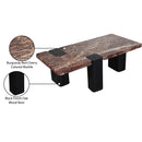  Meridian Ravenna Burgundy Genuine Marble Top And Oak Wood Base Coffee Table IMAGE 8