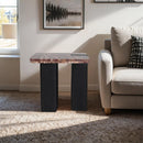  Meridian Ravenna Burgundy Genuine Marble Top And Oak Wood Base End / Side Table IMAGE 2