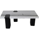  Meridian Ravenna Panda Genuine Marble Top And Oak Wood Base Coffee Table IMAGE 4
