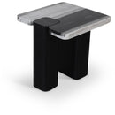  Meridian Ravenna Panda Genuine Marble Top And Oak Wood Base End / Side Table IMAGE 1