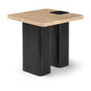  Meridian Ravenna Natural Genuine Travertine Top And Oak Wood Base End / Side Table IMAGE 1