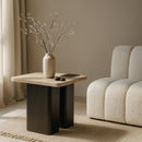 Meridian Ravenna Natural Genuine Travertine Top And Oak Wood Base End / Side Table IMAGE 2