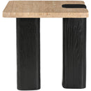  Meridian Ravenna Natural Genuine Travertine Top And Oak Wood Base End / Side Table IMAGE 4