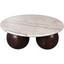  Meridian Treviso Beige Marble Top And Mango Wood Base Coffee Table IMAGE 4
