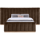  Color_Brown  Size_Queen  -- Amara Brown Velvet Upholstered Queen Bed IMAGE 3