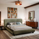  Meridian Blair Green Chenille Fabric Upholstered Queen Bed IMAGE 2