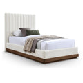  Color_Cream Size_Twin -- Emmet Cream Chenille Fabric Upholstered Twin Bed IMAGE 1
