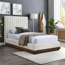  Color_Cream  Size_Twin  -- Emmet Cream Chenille Fabric Upholstered Twin Bed IMAGE 2