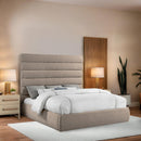 Meridian Adam Beige Linen Textured Fabric King Bed IMAGE 2