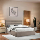  Color_Beige  Size_Queen  -- Adam Beige Linen Textured Fabric Upholstered Queen Bed IMAGE 2