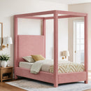  Color_Pink  Size_Twin  -- Emerson Pink Linen Textured Fabric Upholstered Twin Bed IMAGE 2