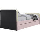  Meridian Ivy Pink Velvet Upholstered Twin Trundle / Storage Bed IMAGE 5