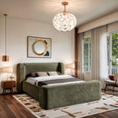  Color_Green  Size_Queen  -- Modena Green Chenille Fabric Upholstered Queen Bed IMAGE 2