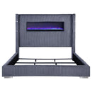  Size_King -- Tisdall 306030KE Upholstered Eastern King Flame Visualizer Bed - Grey IMAGE 3