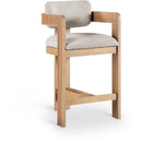  Meridian Sacha Beige Linen Textured Fabric Upholstered Counter Stool IMAGE 1