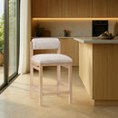  Meridian Roundhill Beige Linen Textured Fabric Upholstered Counter Stool IMAGE 2