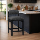  Meridian Roundhill Black Linen Textured Fabric Upholstered Counter Stool IMAGE 2