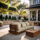  Meridian Mirella 113" Tan Water Resistant Fabric Upholstered 3 pc Outdoor Patio Modular Sofa IMAGE 2