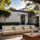  Meridian Mirella 148" Tan Water Resistant Fabric Upholstered 4 pc Outdoor Patio Modular Sofa IMAGE 2