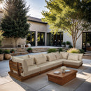 Meridian Mirella 150" Tan Water Resistant Fabric Upholstered 5 pc Outdoor Patio Modular Sectional IMAGE 2