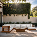  Meridian Mirella 150" Off-White Water Resistant Fabric Upholstered 7 pc Outdoor Patio Modular Sectional IMAGE 2