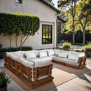  Meridian Mirella 150" Off-White Water Resistant Fabric Upholstered 8 pc Outdoor Patio Modular Sectional IMAGE 2