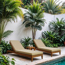  Meridian Mirella Tan Water Resistant Fabric Upholstered Outdoor Patio Chaise Lounge IMAGE 2
