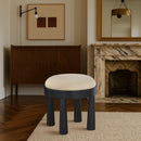  Meridian Larea Beige Linen Textured Fabric Upholstered Ottoman IMAGE 2
