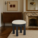  Meridian Larea Cream Linen Textured Fabric Upholstered Ottoman IMAGE 2