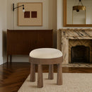  Meridian Larea Beige Linen Textured Fabric Upholstered Ottoman IMAGE 2
