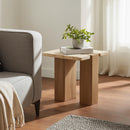  Meridian Ravenna Natural Genuine Travertine and Oak Wood End / Side Table IMAGE 2